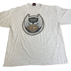Harley Davidson Mens 2XL T-Shirt Gray 105th‎ Anniversary short Sleeve 2-Sided